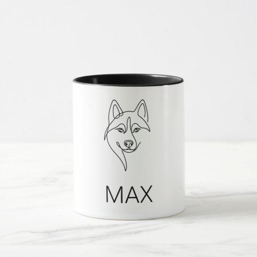 Minimalist Husky Face Line Art  | Custom [Pet Name マグカップ (中央)