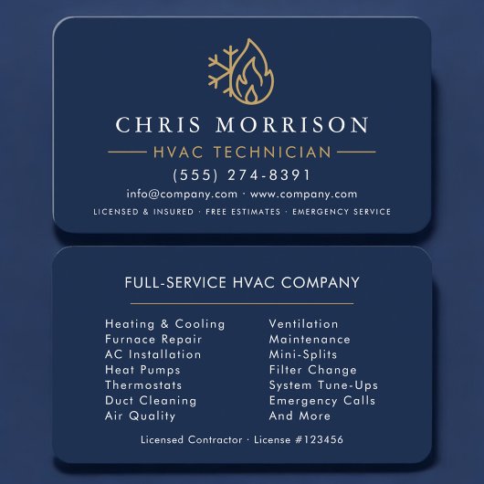 Minimalist HVAC Navy Blue Gold Modern 名刺