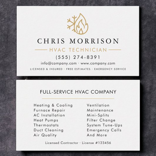 Minimalist HVAC White Gold Modern 名刺