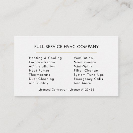 Minimalist HVAC White Gold Modern 名刺 (裏面)
