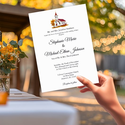 Minimalist Illustration Formal Church Wedding 招待状