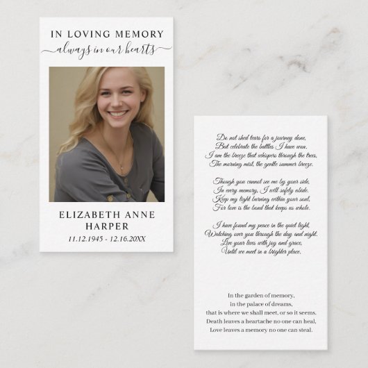 Minimalist In Loving Memory Photo Keepsake Card 名刺 (正面/裏面)
