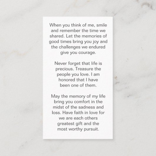 Minimalist In Loving Memory Photo Prayer Card 名刺 (裏面)