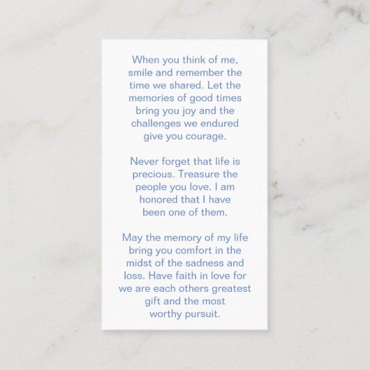 Minimalist In Loving Memory Photo Prayer Card 名刺 (裏面)