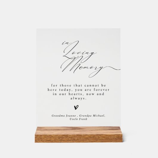 Minimalist In Loving Memory Wedding Sign アクリルサイン (正面)
