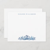 Minimalist Indigo Blue Ink Botanical Baby Shower サンキューカード (正面/裏面)