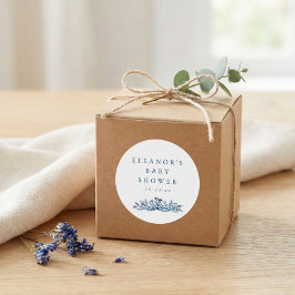 Minimalist Indigo Blue Ink Botanical Baby Shower ラウンドシール