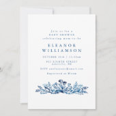 Minimalist Indigo Blue Ink Botanical Baby Shower 招待状 (正面)