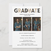 Minimalist Industrial Textured B&W Grad 3-Photo 招待状 (正面)