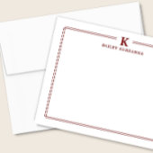Minimalist Initial Dark Red Two Border Stationery ノートカード