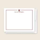 Minimalist Initial Dark Red Two Border Stationery ノートカード