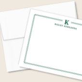 Minimalist Initial Hunter Green Border Stationery ノートカード