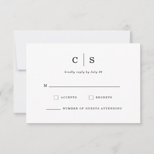 Minimalist Initial Monogram Wedding RSVP セーブザデート (正面)