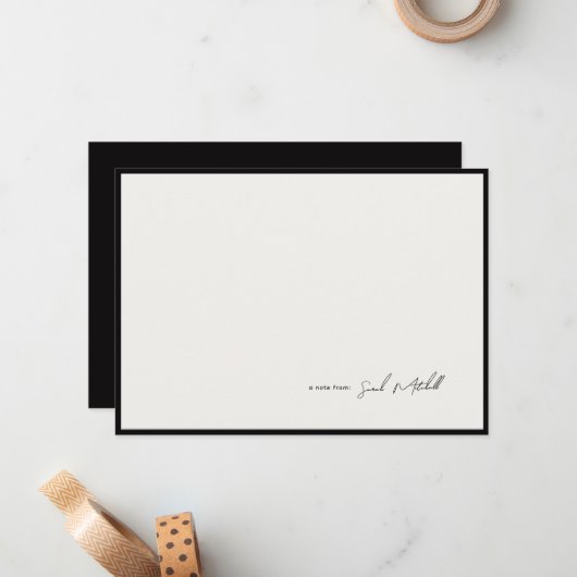 Minimalist Ink Black Border Personalized Script ノートカード (正面/裏面インサイチュ)