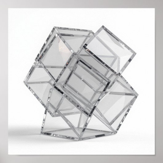 Minimalist Interlocking Glass Cubes - Monochrome ポスター (正面)