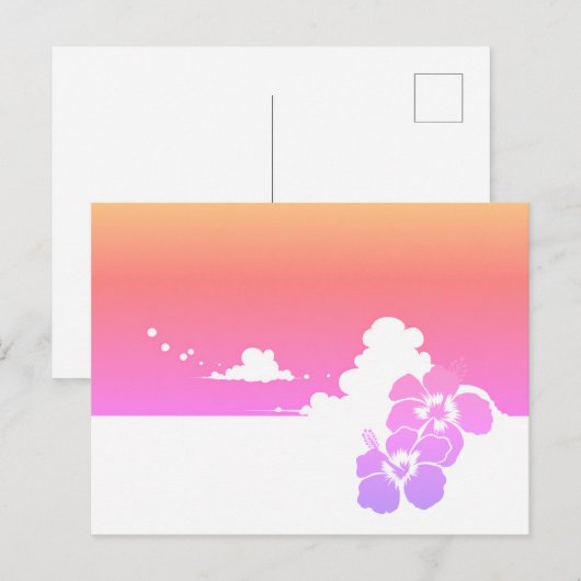 Minimalist Ipanema Beach Hibiscus & Summer Clouds ポストカード (正面/裏面)