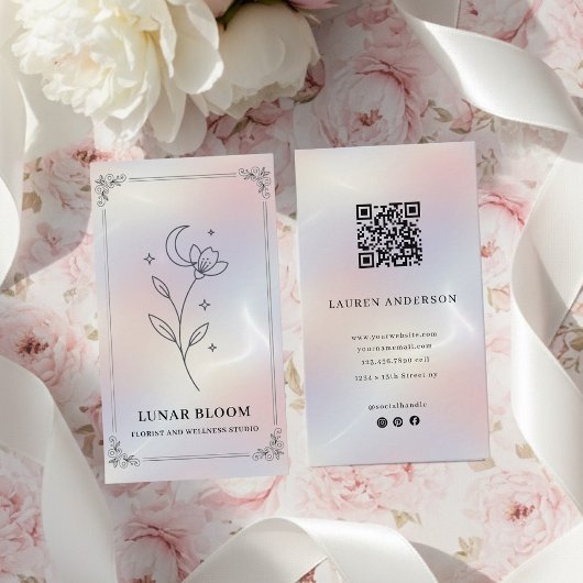 Minimalist Iridescent Business Card with QR Code  名刺