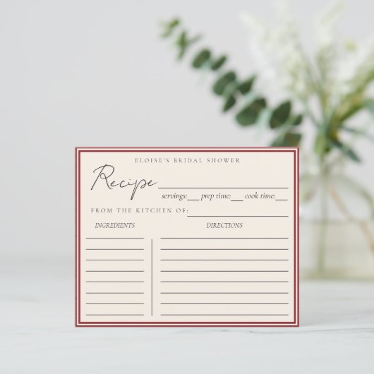 Minimalist Italian Red Bridal Shower Recipe Card (スタンド正面)