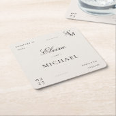 Minimalist Ivory Editorial Wedding スクエアペーパーコースター (アングル)