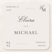 Minimalist Ivory Editorial Wedding スクエアペーパーコースター (正面)