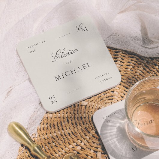 Minimalist Ivory Editorial Wedding スクエアペーパーコースター