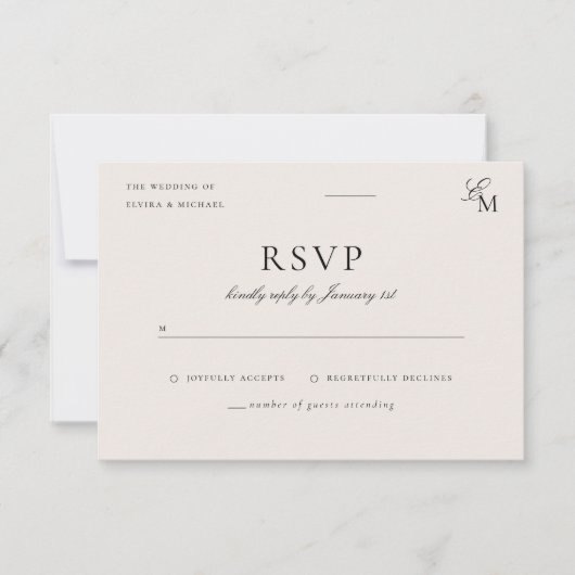Minimalist Ivory Editorial Wedding RSVP Card (正面)