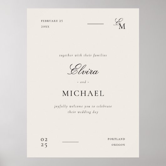 Minimalist Ivory Editorial Wedding Welcome ポスター (正面)