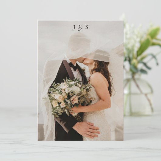 Minimalist Ivory & Gold Border Wedding 招待状 (スタンド正面)