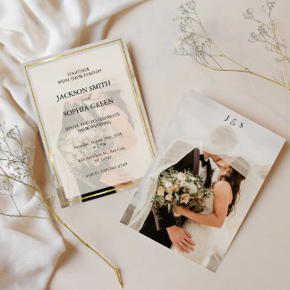 Minimalist Ivory & Gold Border Wedding 招待状