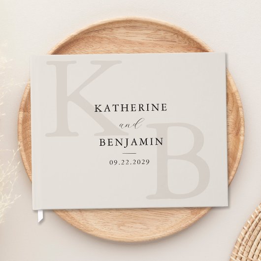 Minimalist Ivory Monogram Modern Wedding ゲストブック