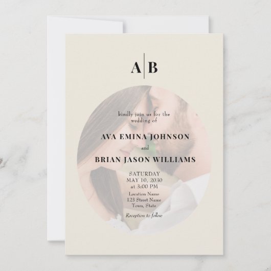 Minimalist Ivory Photo Editorial Wedding 招待状 (正面)