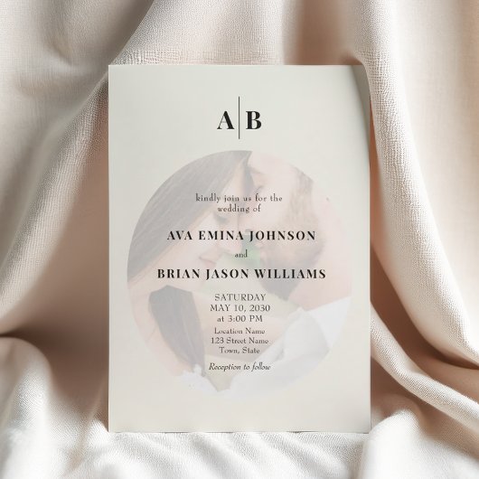 Minimalist Ivory Photo Editorial Wedding 招待状