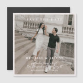 Minimalist Ivory Photo Save the Date Wedding マグネット招待状 (正面/裏面)