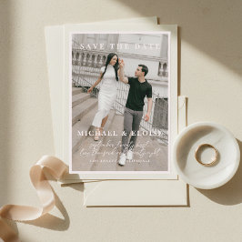 Minimalist Ivory Photo Save the Date Wedding 招待状