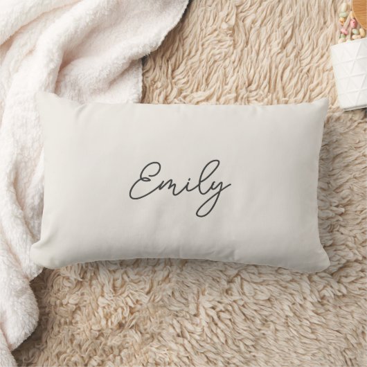 Minimalist Ivory Script Name Dorm Pillow  ランバークッション (ブランケット)