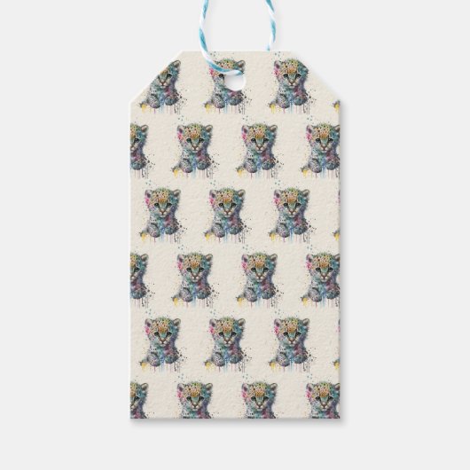 Minimalist Ivory Watercolor Leopard Pattern ギフトタグ (正面)