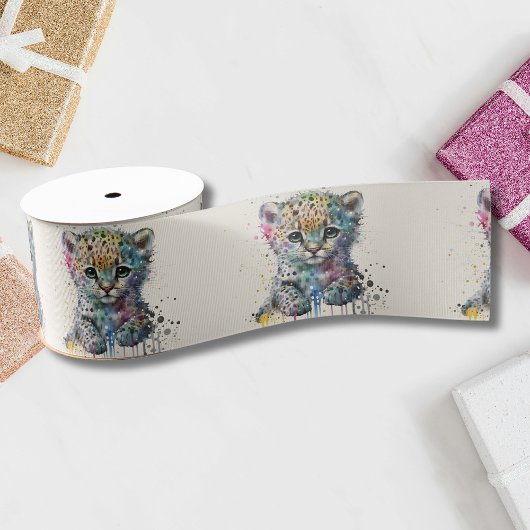 Minimalist Ivory Watercolor Leopard Pattern グログランリボン