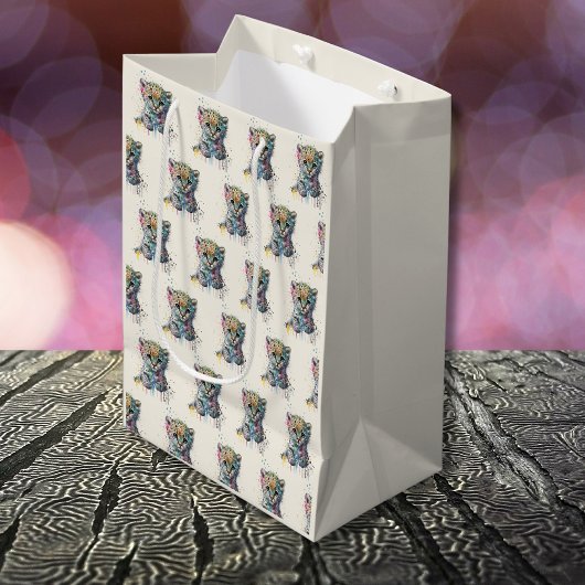 Minimalist Ivory Watercolor Leopard Pattern ミディアムペーパーバッグ