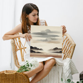 "Minimalist Japandi Ink Horizon – Zen Sumi-e メタルプリント