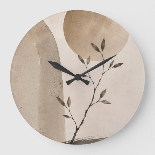 Minimalist Japandi Watercolor Branch Clock ラージ壁時計 (正面)