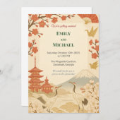 Minimalist Japanese Cherry Blossom Wedding 招待状 (正面/裏面)