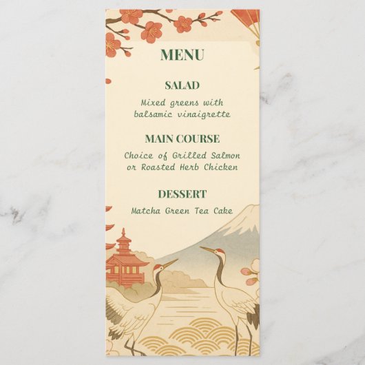 Minimalist Japanese Cherry Blossom Wedding Menu メニュー (正面)