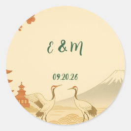 Minimalist Japanese Cherry Blossom Wedding Sticker ラウンドシール