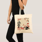 Minimalist Japanese Motifs: Cranes, Koi Fish, Bamb トートバッグ (正面(商品))