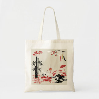 Minimalist Japanese Motifs: Cranes, Koi Fish, Bamb トートバッグ