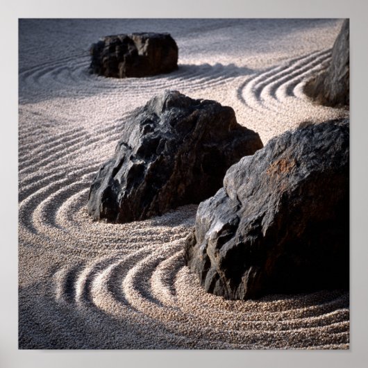 Minimalist Japanese Zen Garden - Raked Gravel & Ro ポスター (正面)