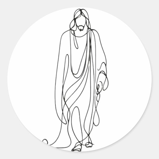 Minimalist Jesus Drawing | One Line Art ラウンドシール (正面)