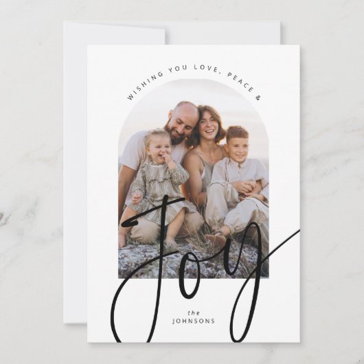 Minimalist Joy Modern Script Arch Photo Christmas シーズンカード (正面)
