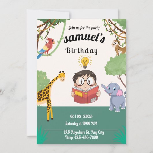 Minimalist Jungle Safari Birthday Invite  招待状 (正面)