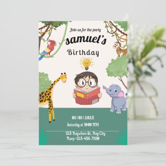 Minimalist Jungle Safari Birthday Invite  招待状 (スタンド正面)